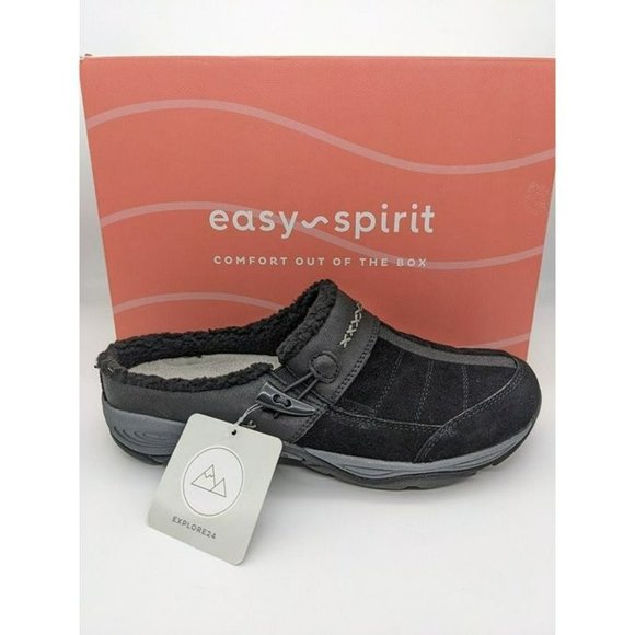 EASY SPIRIT Efrost Women's Grey Suede Faux Fur Slip-On Clogs Size 9.5 M - Picture 3 of 5